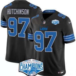 Detroit Lions #97 Aidan Hutchinson Black 2024 NFC North Champions F.U.S.E. Vapor Limited Stitched Jersey