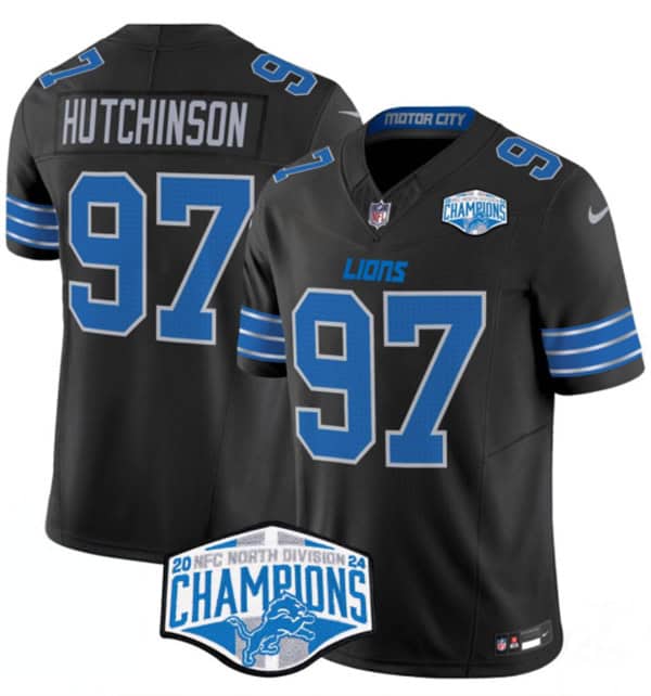 Detroit Lions #97 Aidan Hutchinson Black 2024 NFC North Champions F.U.S.E. Vapor Limited Stitched Jersey