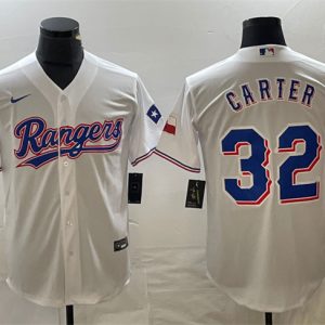 Texas Rangers #32 Evan Carter White With Patch Cool Base Stitched Jersey