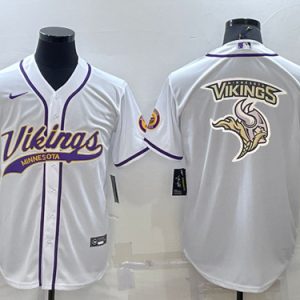 Minnesota Vikings White Team Big Logo With Patch Cool Base Stitched Baseball Jersey
