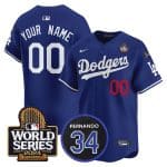 Los Angeles Dodgers Custom Royal 2024 World Series With Fernando Memorial Patch Limited Stitched Jersey