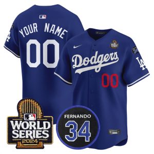 Los Angeles Dodgers Custom Royal 2024 World Series With Fernando Memorial Patch Limited Stitched Jersey
