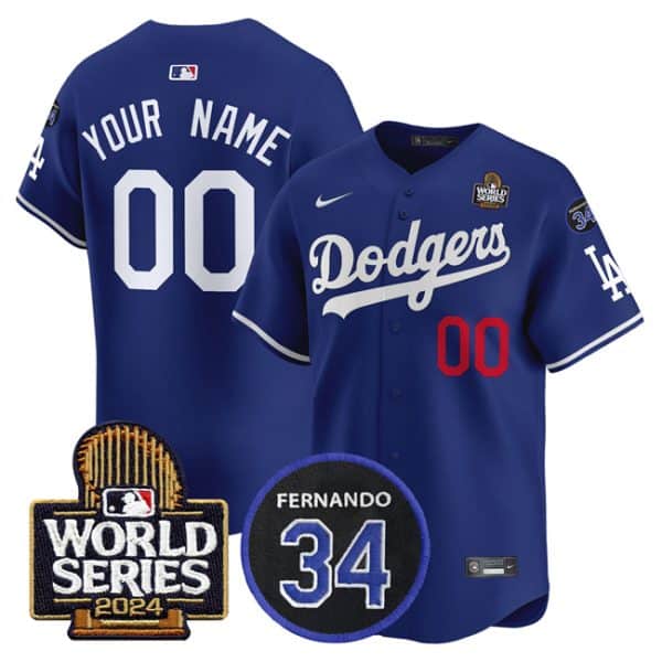 Los Angeles Dodgers Custom Royal 2024 World Series With Fernando Memorial Patch Limited Stitched Jersey