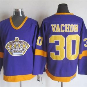 Kings #30 Rogie Vachon Purple Yellow CCM Throwback Stitched Jersey