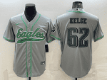 Philadelphia Eagles #62 Jason Kelce Gray With Patch Cool Base Stitched Baseball Jersey