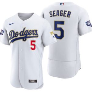 Los Angeles Dodgers #5 Corey Seager White Gold Championship Flex Base Sttiched Jersey