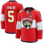 Florida Panthers #5 Aaron Ekblad Red Home 2025 Stanley Cup Champions Patch Stitched Jersey