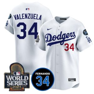 Los Angeles Dodgers #34 Toro Valenzuela White 2024 World Series With Fernando Memorial Patch Limited Stitched Jersey
