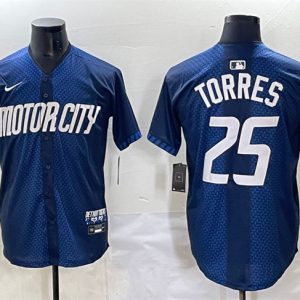 Detroit Tigers #25 Gleyber Torres Navy City Connect Cool Base Limited Stitched Jersey
