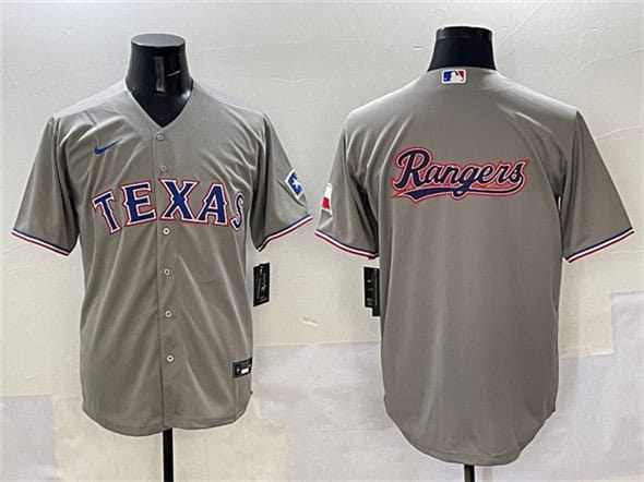 Texas Rangers Team Big Logo Gray With Patch Cool Base Stitched Jersey