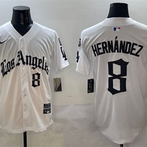 Los Angeles Dodgers #8 Enrique Hernandez White Mexico 2025 LA Gothic Style With Fernando Patch Vapor Premier Limited Stitched Jersey
