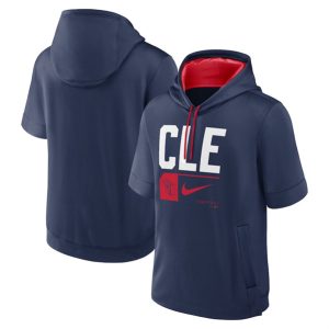 Cleveland Guardians Navy Tri Code Lockup Short Sleeve Pullover Hoodie