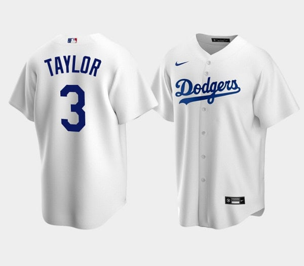 Los Angeles Dodgers #3 Chris Taylor White Cool Base Stitched Baseball Jersey