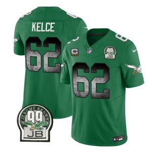 Philadelphia Eagles #62 Jason Kelce Green 2023 F.U.S.E. With 4-Star C Patch Throwback Vapor Untouchable Limited Stitched Jersey