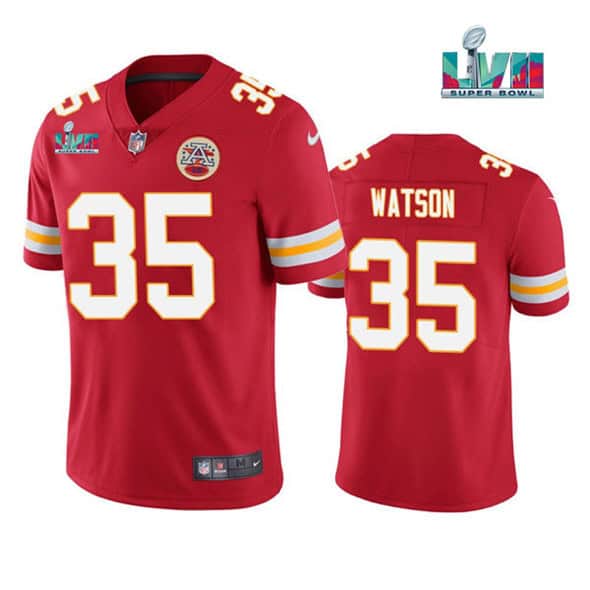 Kansas City Chiefs #35 Jaylen Watson Red Super Bowl LVII Patch Vapor Untouchable Limited Stitched Jersey