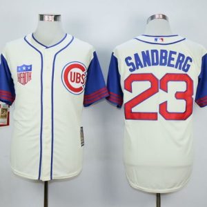 Cubs #23 Ryne Sandberg Cream Blue 1942 Turn Back The Clock Stitched Jersey