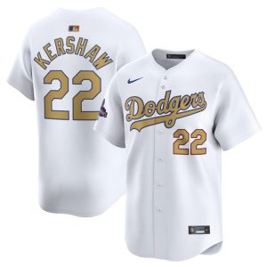 Los Angeles Dodgers #22 Clayton Kershaw White 2025 Gold Collection Limited Stitched Jersey