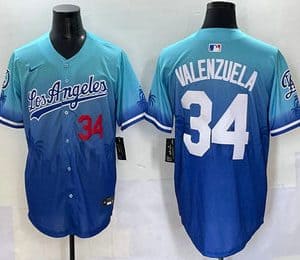 Los Angeles Dodgers #34 Fernando Valenzuela Blue 2025 City Connect Limited Stitched Jersey