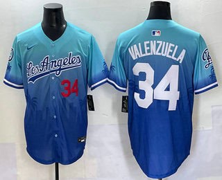 Los Angeles Dodgers #34 Fernando Valenzuela Blue 2025 City Connect Limited Stitched Jersey