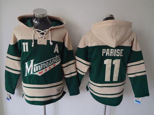 Wild #11 Zach Parise Green Sawyer Hooded Sweatshirt Stitched Jersey