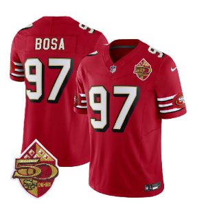 San Francisco 49ers #97 Nick Bosa Red 2023 F.U.S.E. 50th Patch Throwback Stitched Jersey