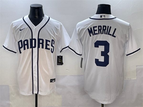 San Diego Padres #3 Jackson Merrill White Cool Base Stitched Jersey