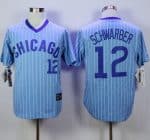 Cubs #12 Kyle Schwarber Blue(White Strip) Cooperstown Throwback Stitched Jersey