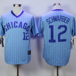 Cubs #12 Kyle Schwarber Blue(White Strip) Cooperstown Throwback Stitched Jersey