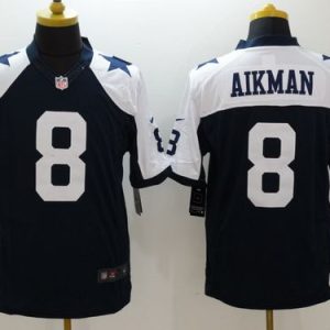 Cowboys #8 Troy Aikman Navy Blue Thanksgiving Throwback Stitched Limited Nike Jersey