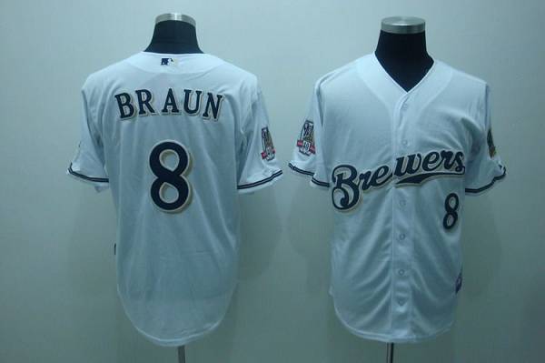 Brewers #8 Ryan Braun Stitched White Jersey