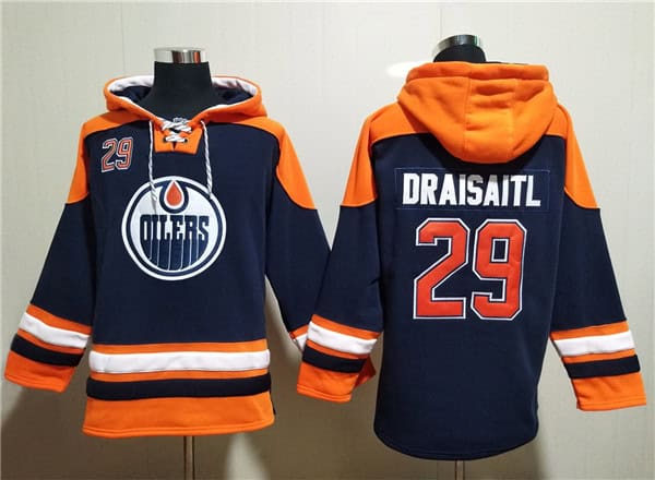 Edmonton Oilers #29 Leon Draisaitl Navy Lace-Up Pullover Hoodie