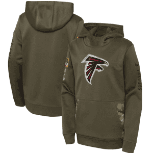 Youth Atlanta Falcons 2022 Olive Salute To Service Therma Performance Pullover Hoodie