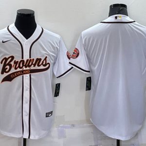 Cleveland Browns Blank White With Patch Cool Base Stitched Baseball Jersey