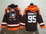 Cleveland Browns #95 Myles Garrett Brown Lace-Up Pullover Hoodie
