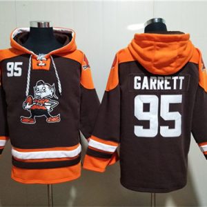 Cleveland Browns #95 Myles Garrett Brown Lace-Up Pullover Hoodie