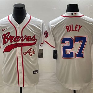 Atlanta Braves #27 Austin Riley White Cool Base With Patch Stitched Jersey