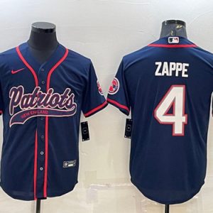 New England Patriots #4 Bailey Zappe Navy With Path Cool Base Stitched Baseball Jersey