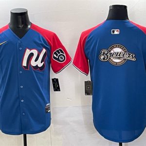 National League Milwaukee Brewers Team Big Logo Blue Red Alternate 2025 All-Star Edition Limited Stitched Jersey