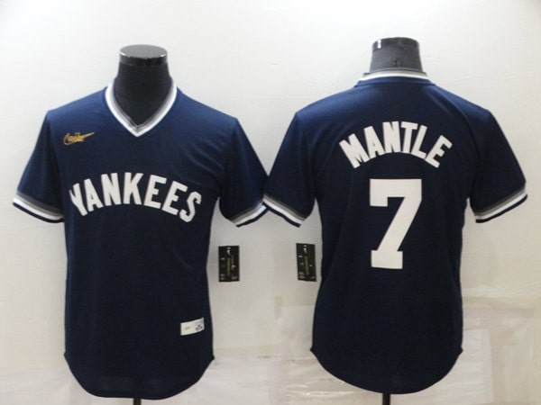 New York Yankees #7 Mickey Mantle Navy Stitched Baseball Jersey