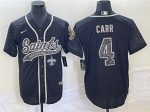 New Orleans Saints #4 Derek Carr Black Reflective With Patch Cool Base Stitched Jersey