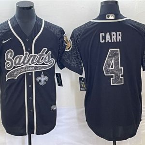 New Orleans Saints #4 Derek Carr Black Reflective With Patch Cool Base Stitched Jersey