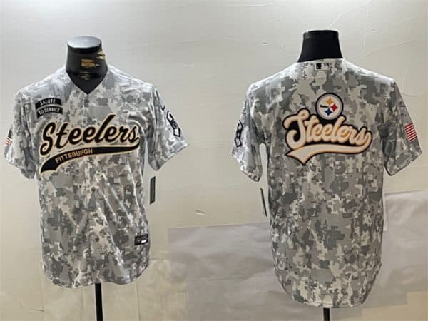 Pittsburgh Steelers Team Big Logo 2024 Arctic Camo Salute To Service Stitched Jersey