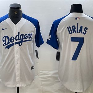 Los Angeles Dodgers #7 Julio Ur¨ªas White Blue Vin Patch Cool Base Stitched Jersey