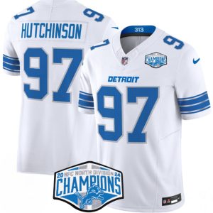 Detroit Lions #97 Aidan Hutchinson White 2024 NFC North Champions F.U.S.E. Vapor Limited Stitched Jersey