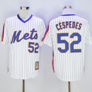 Mets #52 Yoenis Cespedes White(Blue Strip) Cooperstown Stitched Jersey