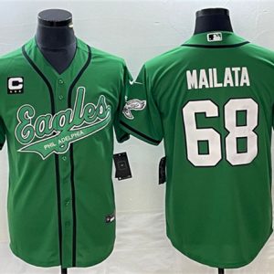 Philadelphia Eagles #68 Jordan Mailata Green With C Patch Cool Base Stitched Jersey