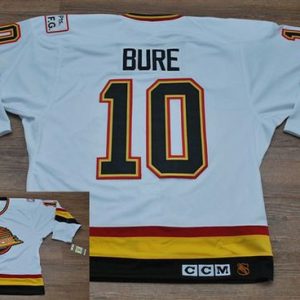 Canucks #10 Pavel Bure Stitched White CCM Throwback Vintage Jersey
