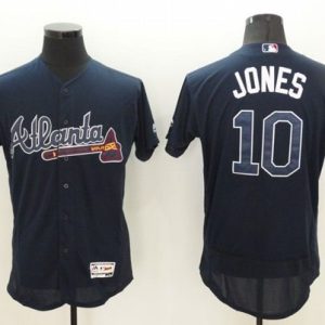 Braves #10 Chipper Jones Navy Blue Flexbase Authentic Collection Stitched Jersey