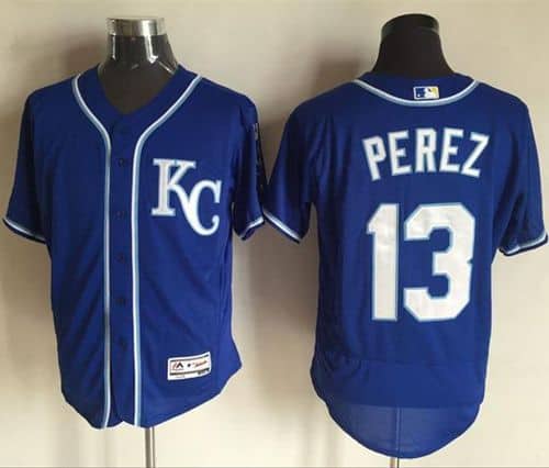 Royals #13 Salvador Perez Royal Blue Flexbase Authentic Collection Stitched Jersey
