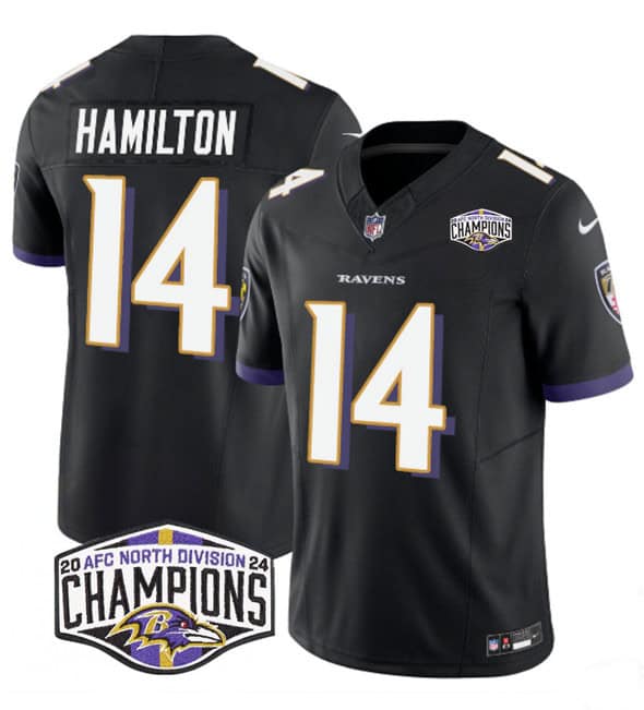 Baltimore Ravens #14 Kyle Hamilton Black F.U.S.E. 2024 AFC North Division Champions Vapor Limited Jersey